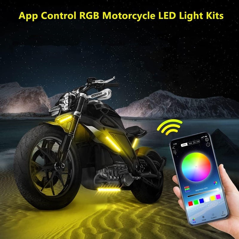 Sxlofty 8 Pcs Motorcycle LED Light Kits, App Control Multicolor Waterproof Motorcycle LED Strip Lights, Music Sync & Multiple Scene Modes RGB LED Lights for Motorcycles, DC 12V - Image 4